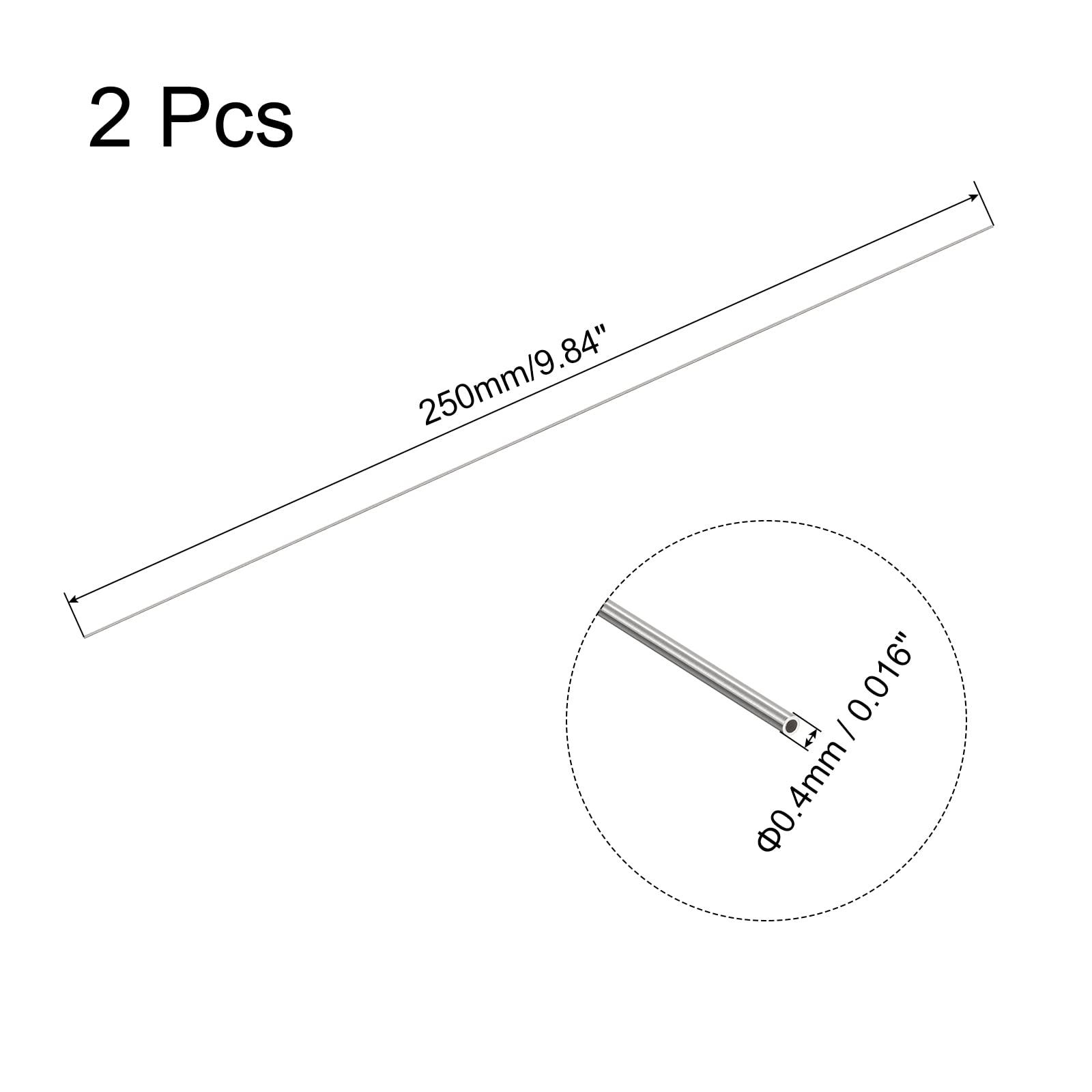QUARKZMAN 2 szt. rurka kapilarna ze stali nierdzewnej 304 OD 0,4 mm x 0,1 mm, rura metalowa, grubość ścianki 250 mm