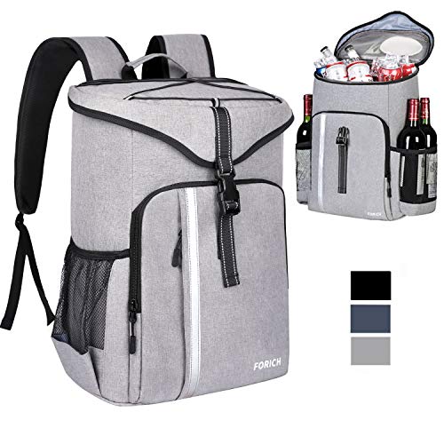 beer coolers on wheels - FORICH Cooler Backpack Insulated Backpack Cooler Bag Leak Proof Portable Soft Cooler Backpacks to Work Lunch Travel Beach Camping Hiking Picnic Fishing Beer Bottle for Men Women, 30 Cans (Grey)