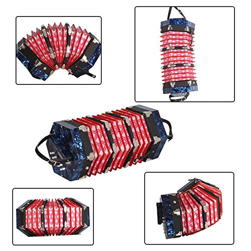 Lesgos 20 Button Concertina Accordion, Portable Professional Concertina Instrument with Carrying Bag, for Kids Beginner Music Enthusiast(Blue)