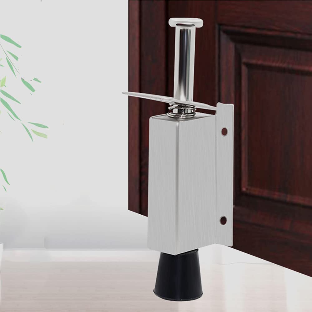 WENTING One Touch Door Stopper, Door Stop with a Height-Adjustable Rubber(5.5 inch x 1pack,Satin Nickel)Stainless Steel Easy Step Door Stopper, Spring Loaded Telescopic Step On/Off Door Stopper