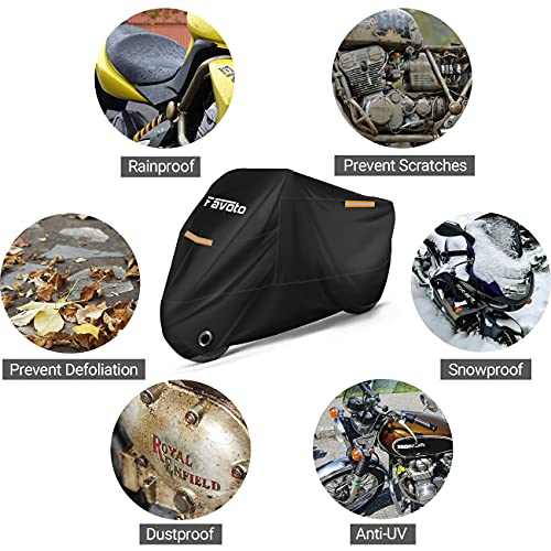 Image of Favoto Motorcycle Cover 210T Protective Polyester with Reflective Band Sunproof Water Rain Dust Wind Snow Bird Droppings Outdoor XL 220cm Black
