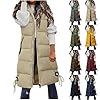 Women's Long Puffer Vest Casual Sleeveless Hooded Vest Winter Lightweight Full Zip Outdoor Fall Winter Jacket Coat