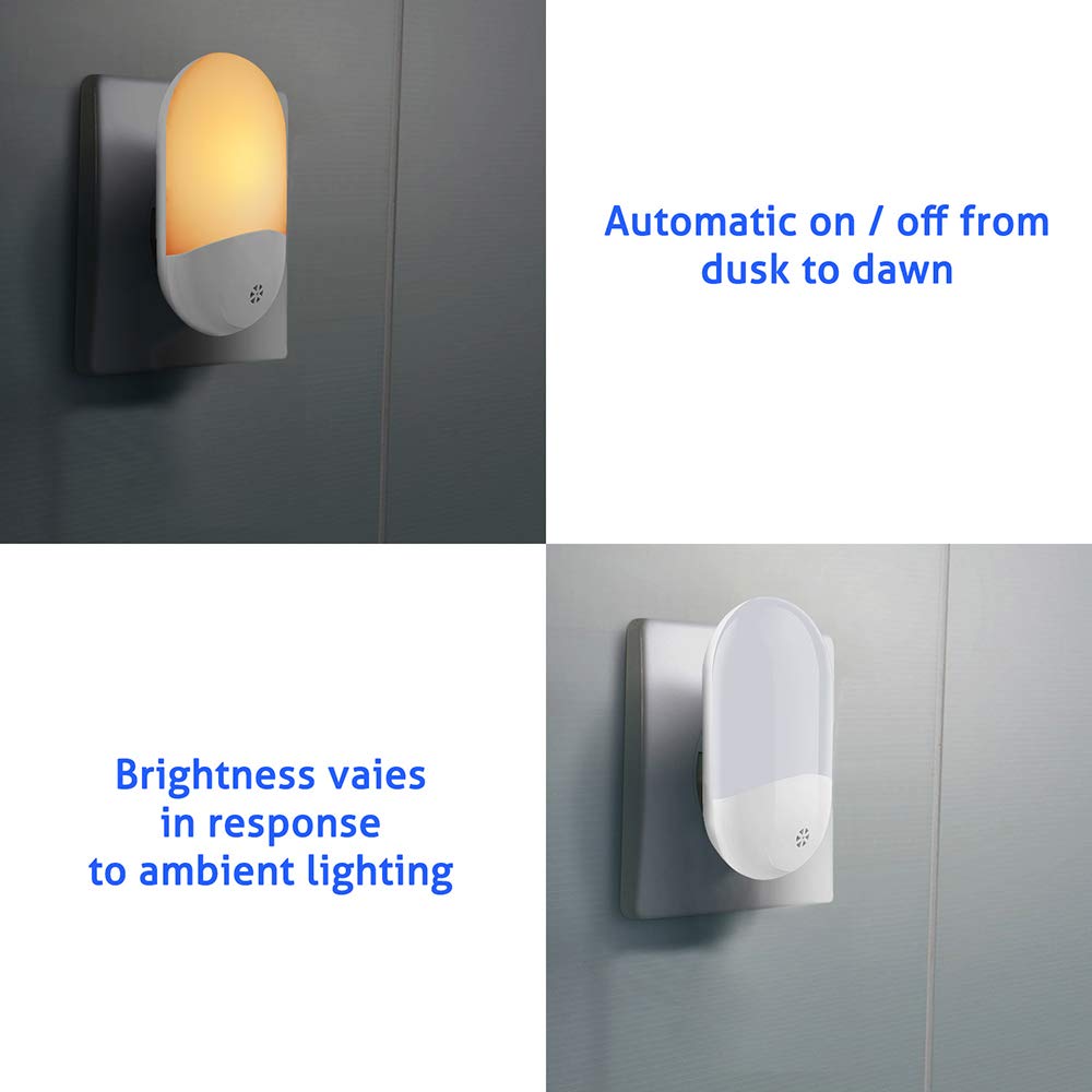 La luz del Sensor Movimiento, US Socket Plug-in Night Lights, On/Off automático Caliente lámparas luz Blanca, LED energéticamente eficiente, niños, Pasillo, baño, Escaleras (Paquete de 4)