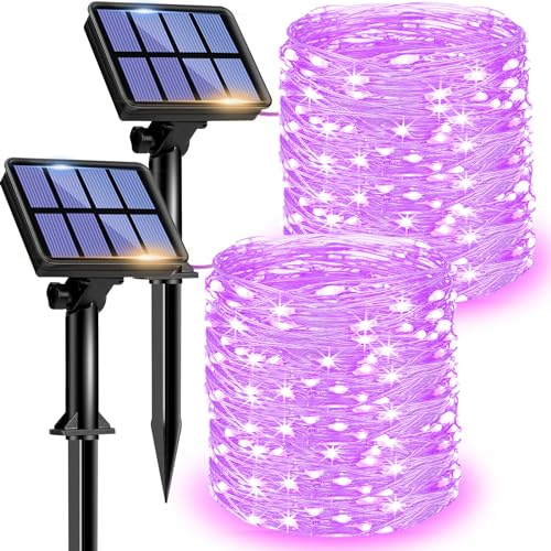 litogo Guirlande Lumineuse Solaire Extérieure, 12m 120 LED Solaire 8 Modes Guirlande Guinguette Solaire Exterieure Étanche Décoration pour Jardin, Terrasse, Cour, Noël, Mariage, Fête, Violet