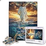 Christian Puzzles for Adults 500 Pieces Religious Jesus Puzzle Inspirational Motivational Bible Puzzle Jesus Walking on Water Wall Art Jigsaw Puzzle Christian Gifts for Women Man