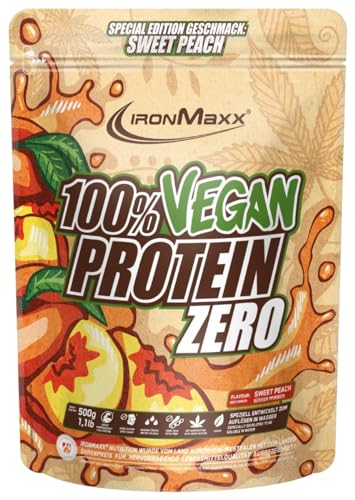 IronMaxx 100% Vegano Protein Zero - Melocotón 500g | Proteína en polvo sin azúcar y rica en proteínas elaborada con 4 componentes | Proteína vegana en polvo sin aspartamo