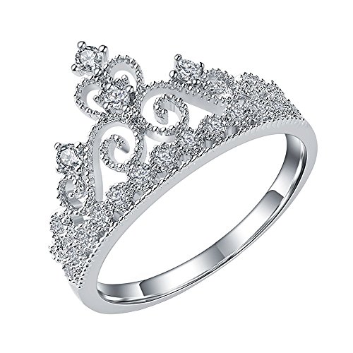 White Gold Plated Simple Princess Crown Ring with Cubic Zircon Crystal Wedding Engagement Ring Fashion Jewelry