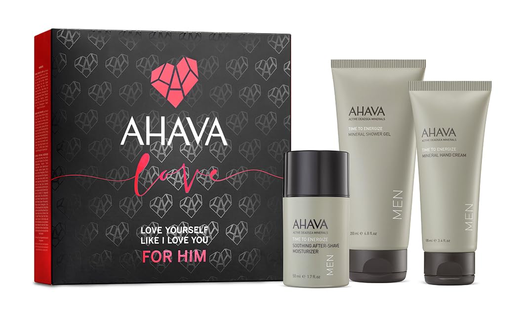 AHAVA Kit For Him - Includes Mineral Shower Gel 6.8 Fl.Oz, Mineral Hand Cream 3.4 Fl.Oz & Soothing Aftershave Moisturizer 1.7 Fl.Oz, Enriched with Exclusive Dead Sea Mineral Blend Osmoter