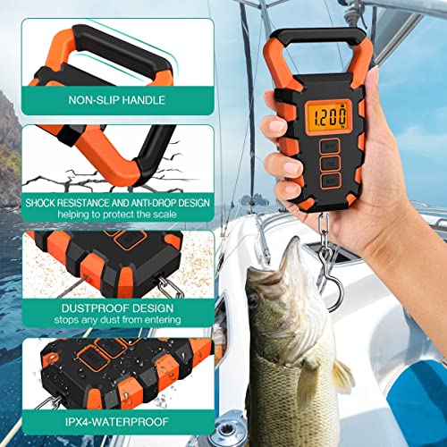 Oria Digital Fishing Scale With Ruler, Fishing Postal Hanging Hook Scale, 110Lb/50Kg Waterproof Luggage Scale With Measuring Tape, Luggage Hook, Backlit Lcd Display, Orange #TOP2