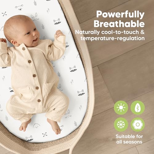 Image of 2-Pack Baby Bassinet Sheets Girl, Boy, 33x17 Bedside Sheets (Nordic) | Viscose Derived from Bamboo, Universal Fitted Bassinet Sheet, Compatible with Halo Bassinest Sleeper, Baby Delight, Graco