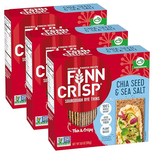 Image of Finn Crisps Chia Seed Rye Crispbread, Thin Crispy Rye Authentic Finnish Sourdough Crispbread Crackers (3 Boxes x 6.8 oz)