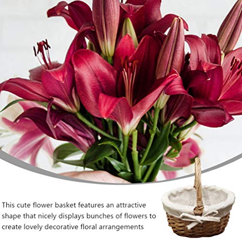 Cesto de piquenique de vime com alça de flor de tecido e salgueiro decorativo para cerimônia de casa