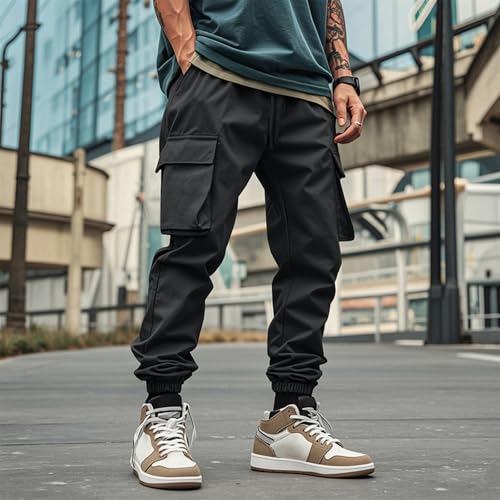 Jogger Cargo Pants for Men Elastic Waist Drawstring Relaxed Fit Tapered Lightweight Utility Work Casual Sweatpants2