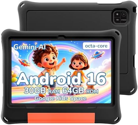 2026 Android 16 Kids Tablet 10 inch with Black EVA Protective Cas...