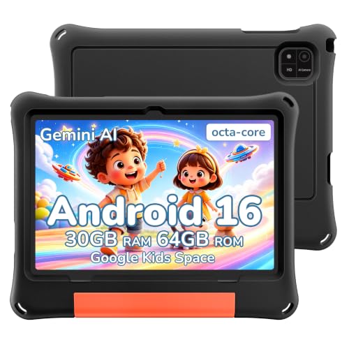 2026 Android 16 Kids Tablet 10' with Black EVA Case