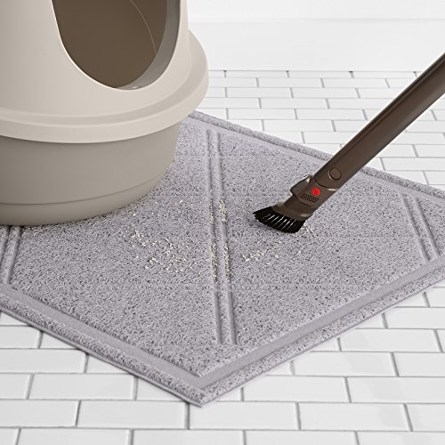 Image of Amazon Basics Less-Mess Litter Trapping Cat Litter Box Mat, Soft on Kitty Paws, Waterproof, Scatter Control, 24 inch x 35 inch, Grey