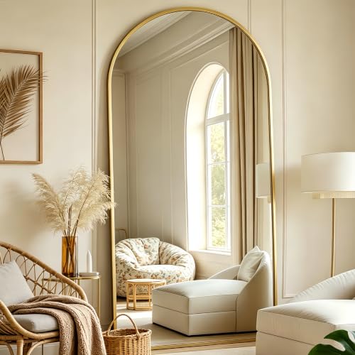 Prywot Arched Full Length Mirror, 70'x26' Free Standing Floor Mirror, Gold