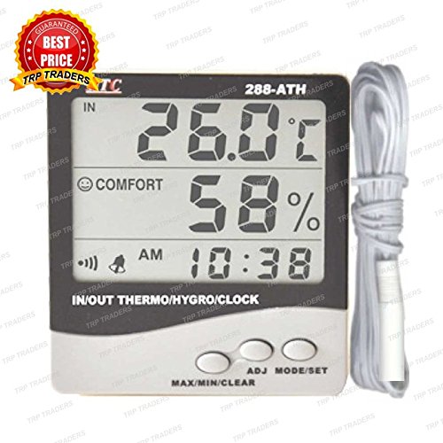 HTC Instrument 288-ATH Plastic Digital Indoor Outdoor Hygro Thermometer with Clock HTC Instrument 288-ATH Plastic Digital Indoor Outdoor Hygro Thermometer with Clock
