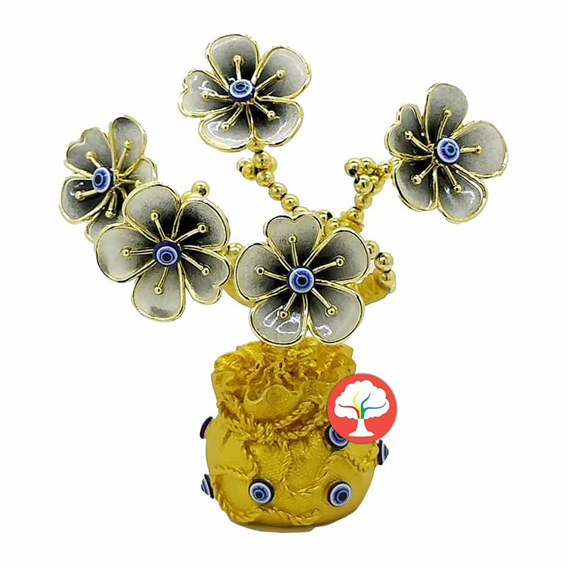 Silver Trees-Feng Shui Lucky Tree with Golden Color for Wealth & Achievement Good Luck Gift Home Office Resin Decor Lucky Gifts