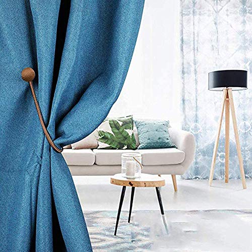 Image of Home Cloud Magnetic Curtain Tiebacks Curtain Drape Holdbacks Clips Rope Holder Buckles for Home Bedroom Office (1 Pair 2pcs, Brown)