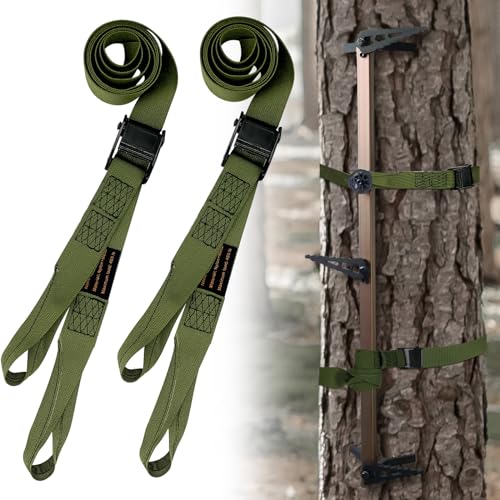 Hunting Climbing Stick Replacement Straps Heavy Duty Tree Stand Climbing Stick Straps Climbing Stick Accessories To Fix Most Hang-Ons Platforms And Sticks Easy To Adjust Sturdy And Durable (2 Pack)