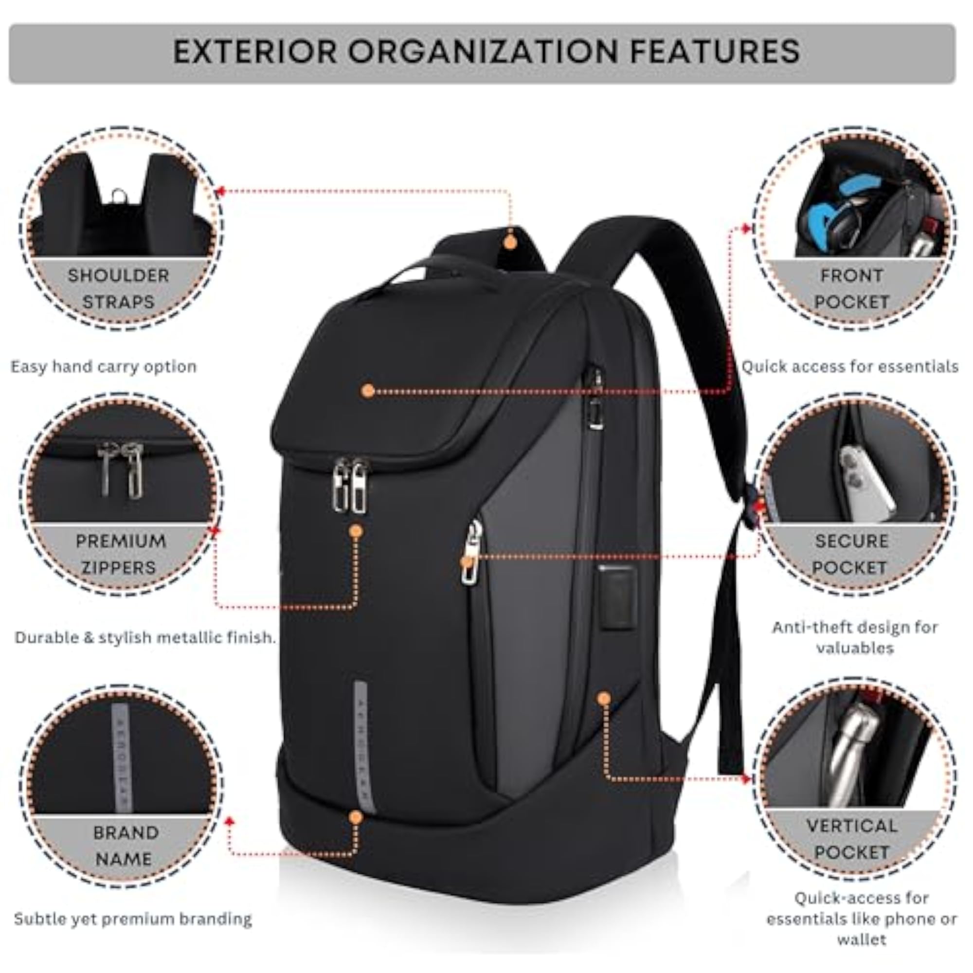Laptop Backpack with USB Port, Anti-Theft Travel Bag