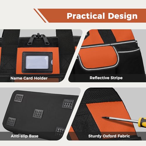 Image of 16-Inch Heavy Duty Tool Bag, 22 Pockets Empty Tool Box Organizer Storage, Soft Large Tote Toolbox Organization Portable Handle Carry Drill Toolbag for Handyman Home DIYer, Dad Men Gifts, Orange