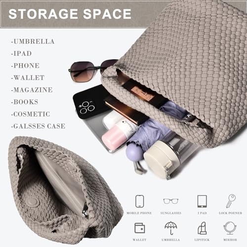 Image of Woven Bag Purses and Handbags Woven Vegan Leather Tote Shoulder Top-Handle Bag With Purses for Women