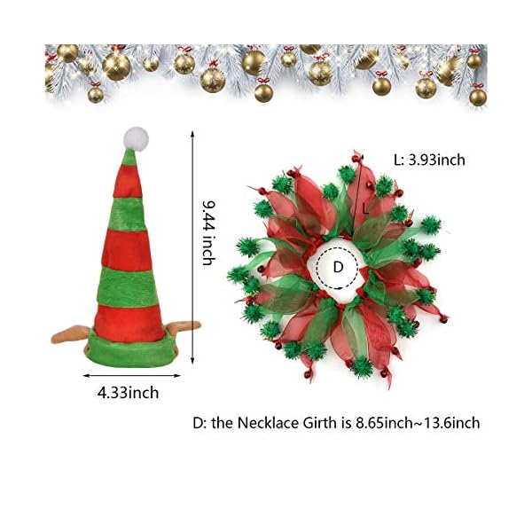 Vehomy cat christmas costume elf hat and bell collar xmas pet costume accessories for cat and puppy 2pcs - image 3