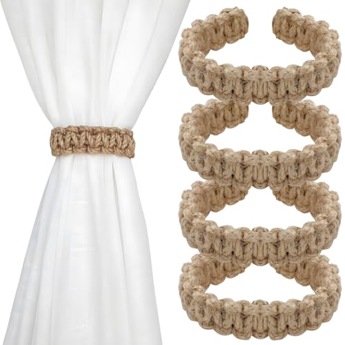 Lot de 4 Crochets de Rideaux tressés bohèmes, Articles de décoration élégants et compacts, Accessoires de Rideaux rustiques élégants, adaptés à la...