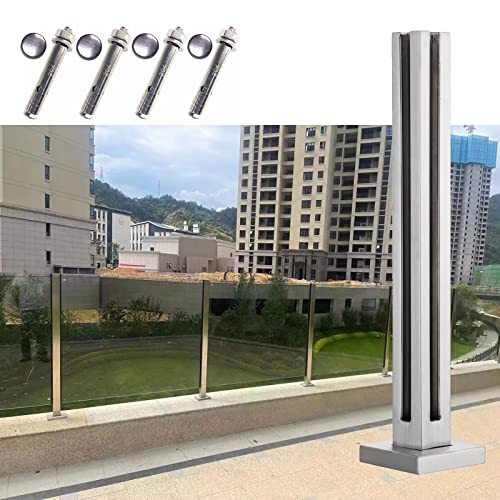Glas Geländerpfosten Glashalter Edelstahl Deck Geländer Aus Glasscheibe, Geländer Pfosten, Bodenstehend Quadratische Säule Aus Metall für Loft Villas Flur Leitplanke, Passend für 10-12 mm Dickes Glas