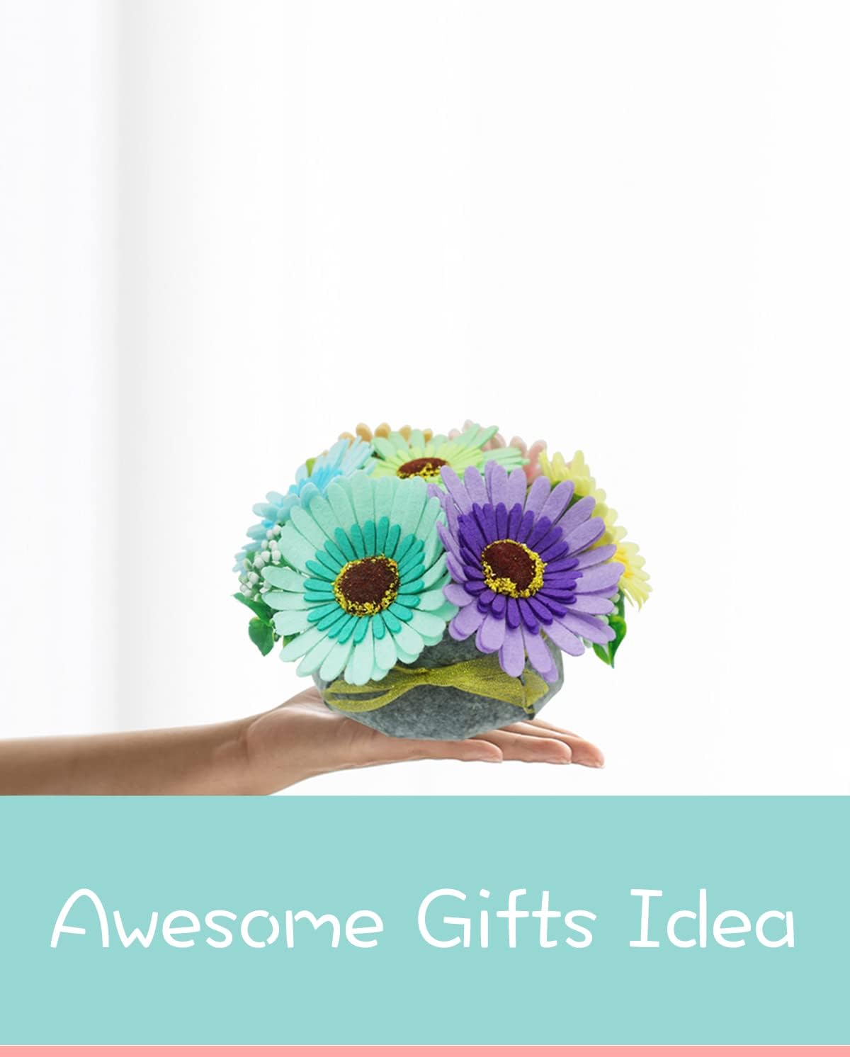 DIY Felt Flower Art Craft Kit, Colorful Sunflowers Bouquet Kit, Beginner Craft Kit, Arrange Pre-Cut Flowers and Foliage - Image 2