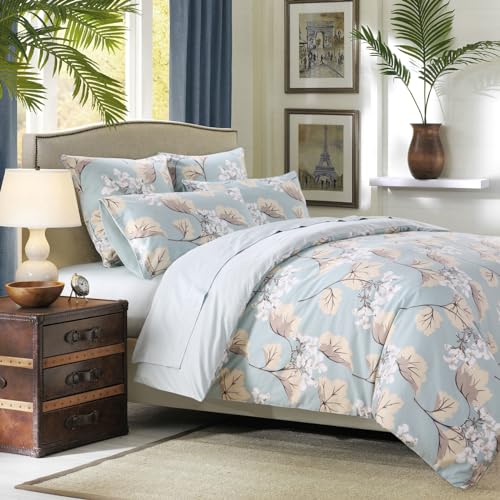 USTIDE King Size 3 Piece Bedding Set 100% Egyptian Cotton Bedding Set Rustic Floral Duvet Cover Soft Cosy Bedding with 2 Pillow Shams 800 Thread Count