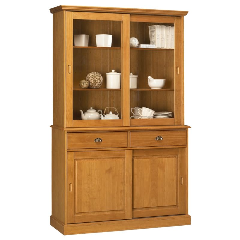 ACTUAL DIFFUSION Vaisselier Pin Miel 4 Portes Coulissantes 2 Tiroirs L 121 H 198.8 P 42.3 cm