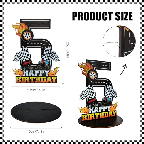 Image of Truck Birthday Number Sign Centerpiece, Truck Wooden Decoration Photo Props for Truck Birthday Decorations (5th)