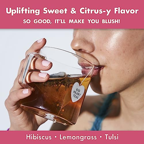 Big Heart Tea Co. Tea Bags - Blushing Pink Hibiscus - Certified Organic, Naturally Sweet Ayurvedic Herbal Decaf Tea With Small Batch Ground Herbs - Adaptogenic Tulsi And Lemongrass, 10 Tea Bags #TOP1