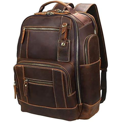 Mochila vintage de cuero de grano completo de 15.6 pulgadas de LANNSYNE Cover