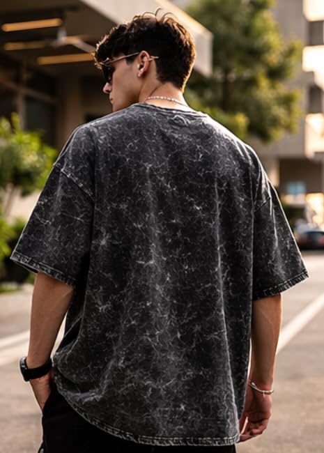 Image of boffi ... 100% Cotton Oversized T-Shirt Unisex Drop Shoulder Dye Washed Street Look Black Pack of 1