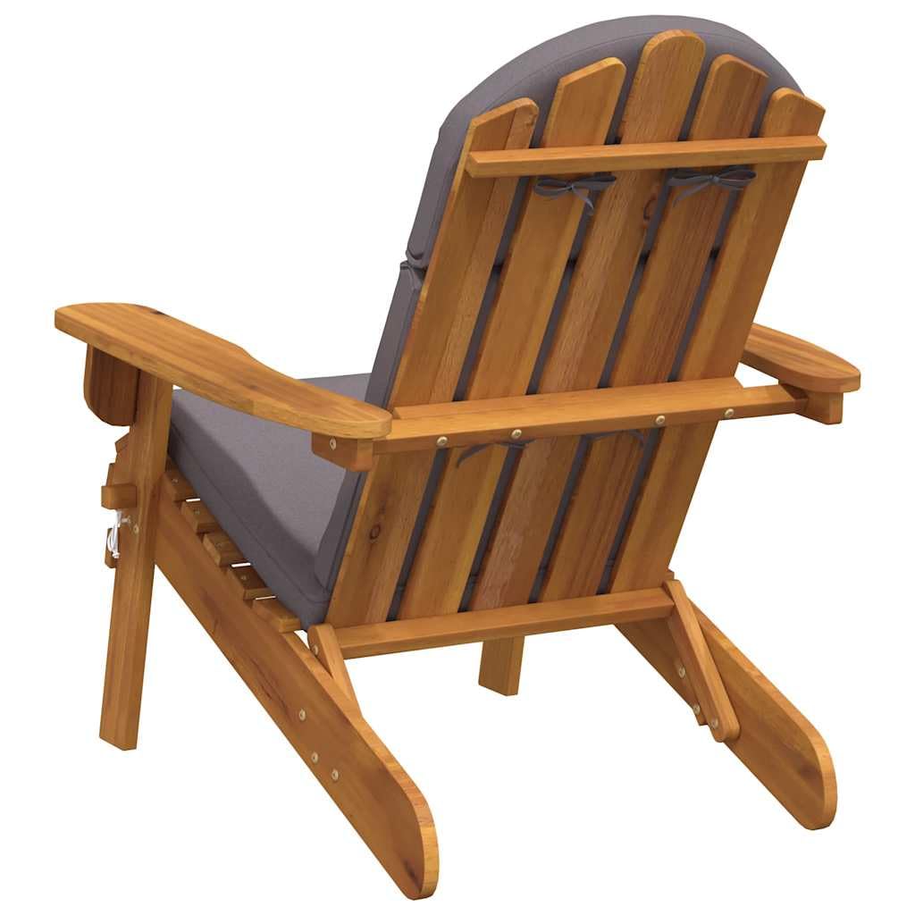 vidaXL Chaise de Jardin Adirondack avec Coussins, Fauteuil Pliable avec Dossier, Siège avec Accoudoirs, Chaise Longue de Terrasse Patio, Bois Massif d'Acacia