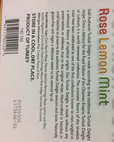 Galil Traditional Turkish Delight Rose,Lemon, Mint, Gluten Free 16 oz. Pk Of 3.