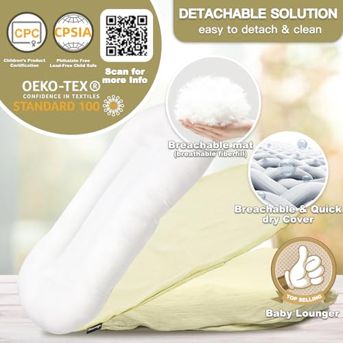 Image of Infant Support Cushion - Baby Support Cushion for Newborn, 0-24 Months, Portable Tummy Time Mat for Home and Travel, Soft Cotton, Supervised Use, Baby Essentials Gift,Yellow(1 Cushion + 1 Cover)
