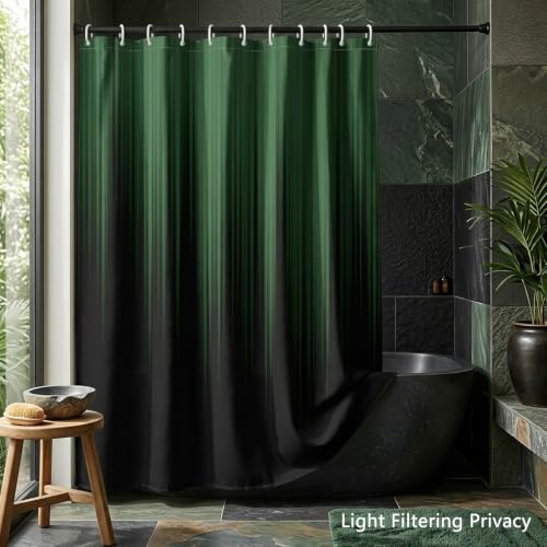 Image of AAtter Green and Black Shower Curtain, Modern Ombre, 72x72 Inch, 12 Hooks