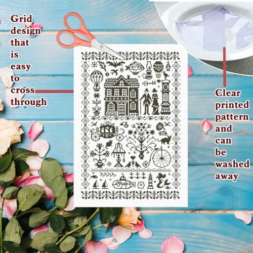 Image of FREEBLOSS 11CT Modern Cross Stitch Kit Black Vintage Sampler Cross Stitch Craft Kit with Stitching Guide for Beginners Stamped Embroidery Set Crossstitch Wall Hanging Set 13.8x19.7inch