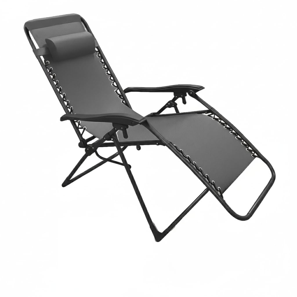 Weida Home Tumbona Plegable para Exterior | con Cojín y Reposapiés Acolchados | Silla Reclinable Ergonómica y Resistente | Estructura de Acero | Ideal para Jardín, Terraza, Playa (Gris)