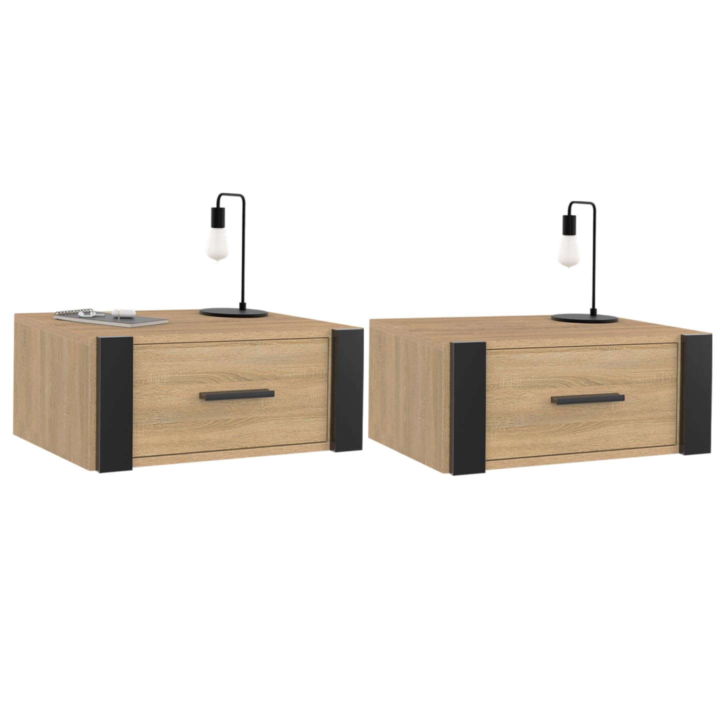 Lot De 2 Tables De Chevet Murales Juliette - 1 Tiroir Et Étagère Suspendue Effet Lattes Bois Naturel