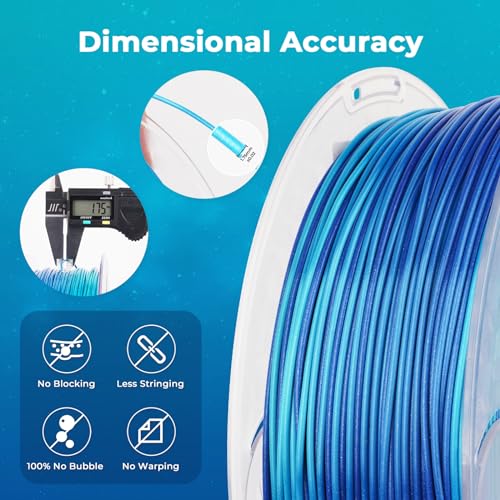 Image of AMOLEN Shiny Silk PLA 3D Printer Filament, Shiny Gradient Silk Pla 1.75mm Azure Blue 3D Printing Filament 1KG /2.2lb