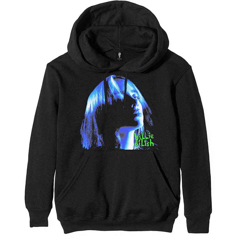 Billie Eilish Men's Black Hoodie Neon Shadow Blue Logo Official Unisex Pullover Xxl