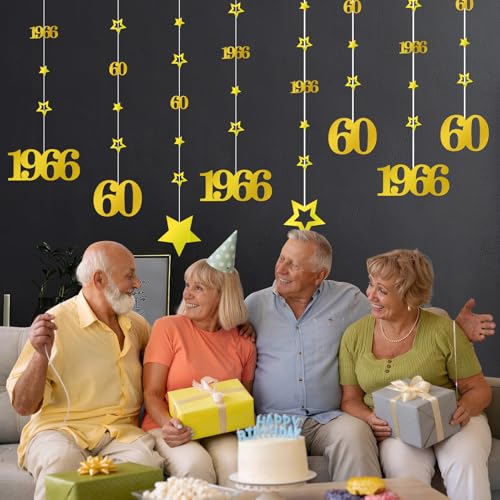 Image of Eucutur Gold 60th Birthday Decorations for Men Women, Pre-Strung Glitter Twinkle Number 60 Years Old Vintage 1966 Hanging Streamer Banner Party Supplies, Cheers 60th Birthday Anniversary Decor