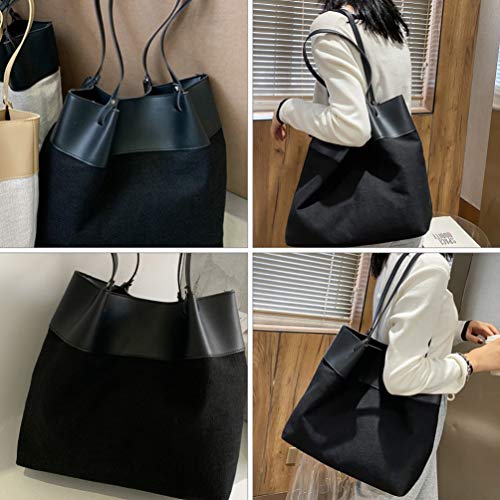 Bolsa de ombro feminina grande em lona Valicclud para praia, viagem, academia, uso diário, Preto, 32