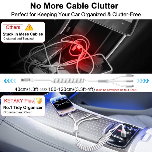 Image of Coiled Multi Charging Cable [MFi Certified] 5 in 1 Coil ed Lightning Cable for Car Coiled Universal Charging Cable USB A /USB C to Lightning(Data, Carplay, 2.4A Charge), Type-C /Micro USB(Charge) White